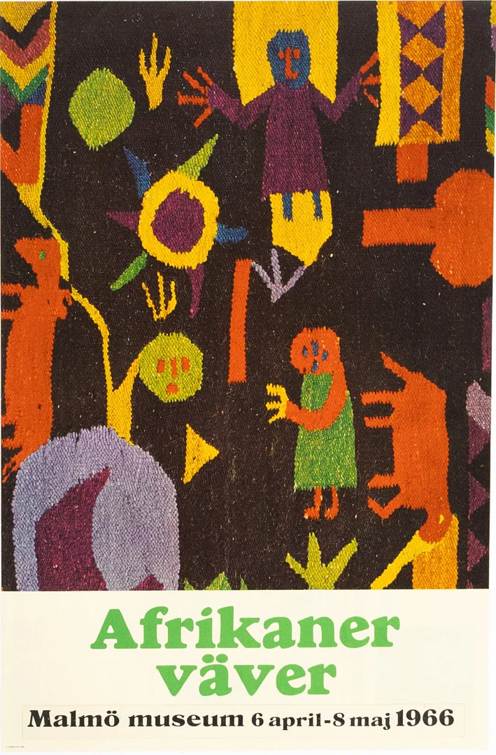 UTSTÄLLNINGSAFFISCH. "Afrikaner väver", Malmö Museum, 1966. — Engravings & Prints — Karljohan Auktioner