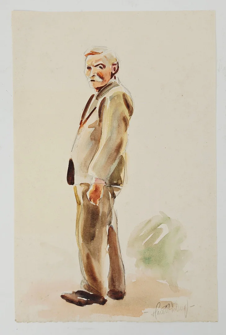 HARALD WIBERG. Man i kostym. Akvarell, signerad Harald Wiberg. — Paintings — Auktionshuset Thörner & Ek
