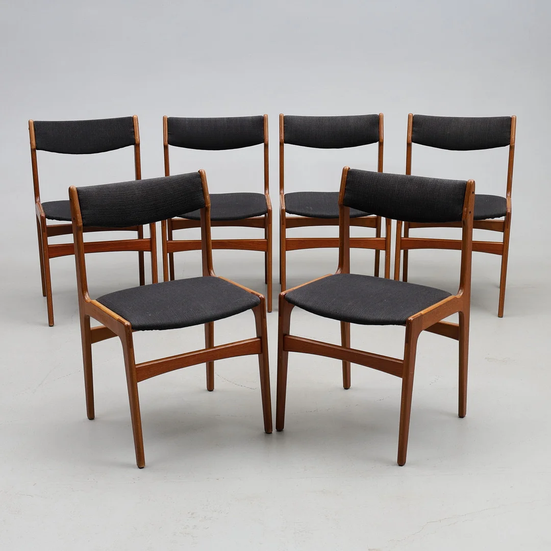 ERIK BUCH. TILLSKRIVEN. Stolar, 6 st, teak, 1960-tal, Danmark. — Armchairs & Chairs — Gomér & Andersson Jönköping