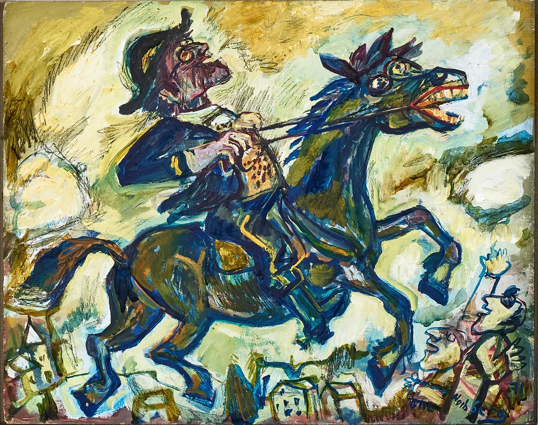 OLLE NORDBERG (1905-1986). Man till häst, olja på pannå. — Paintings — Stockholms Auktionsverk Magasin 5