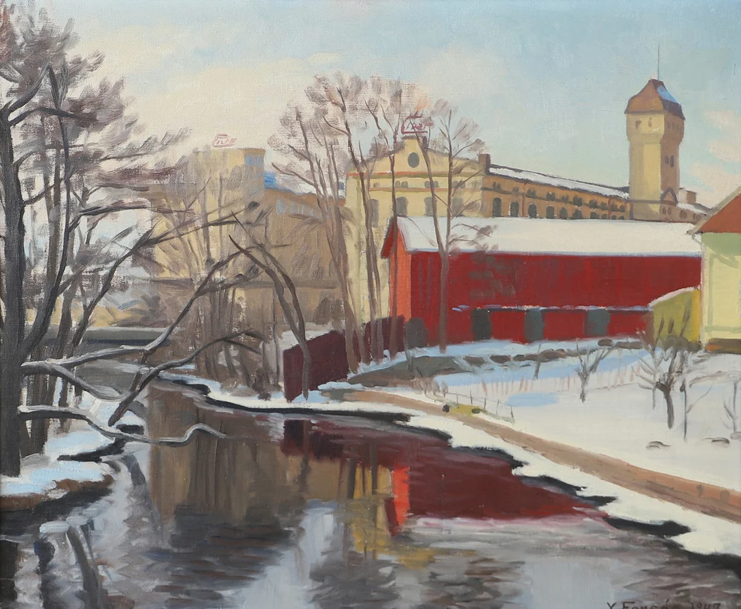 YRJÖ FORSÉN. Motiv från Borås, olja på duk, signerad Y. Forsén. — Paintings — Helsingborgs Auktionskammare