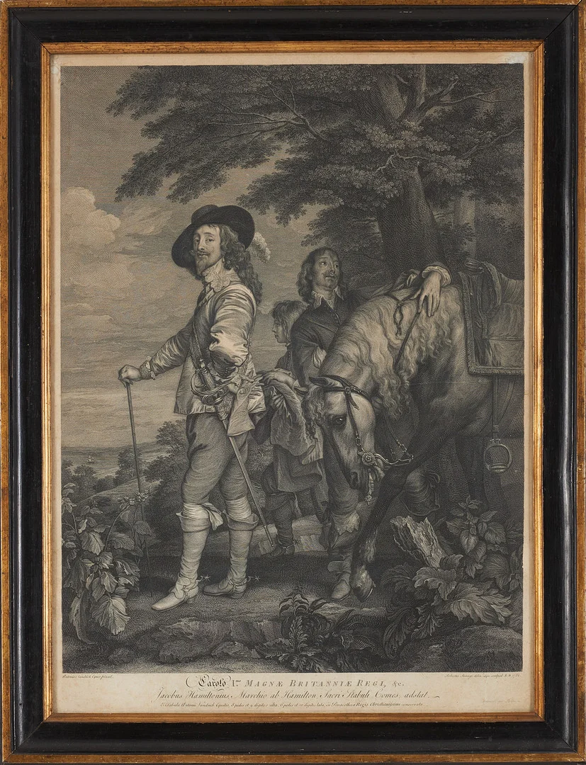 ANTONIS VAN DYCK. EFTER. Gravyr, "Charles I and the Duke of Hamilton", 1782. — Engravings & Prints — Stockholms Auktionsverk Sickla