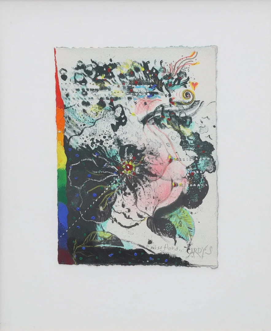 ARDY STRÜWER. blandteknik på papper, "miss flora", signerad Ardy.S. — Paintings — Auktionsmagasinet Vänersborg
