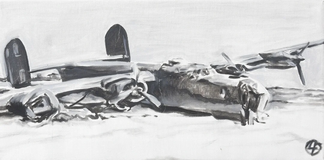 OLIE PÅ LÆRRED Maleri af fly i monokrome nuancer. Signeret "4". — Paintings — Sørensen Auktioner