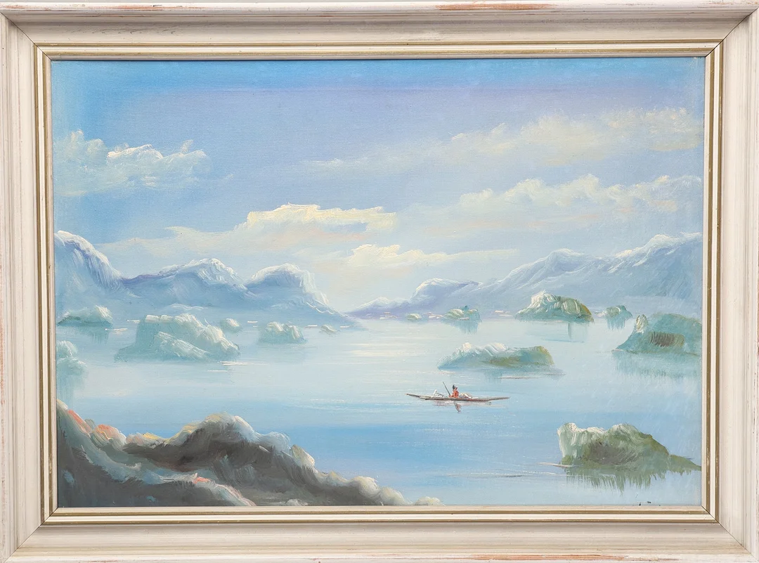 OKÄND KONSTNÄR. Olja på duk, Kajak i Ishavet. — Paintings — Gomér & Andersson Jönköping