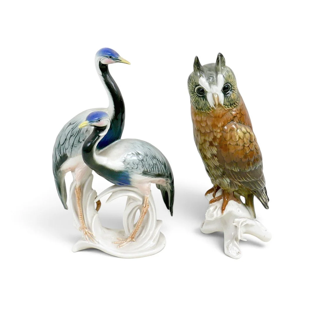 KARL ENS MODELS OF A LONG EARED OWL AND CRANES. — European — Batemans of Stamford