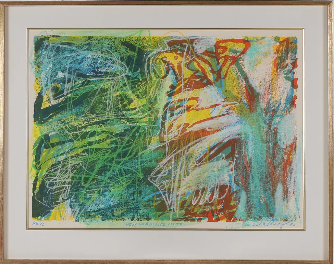 Peter Nyborg (1937-): 'The Nordic Myth', lithograph in colors, 1990 — Paintings and sculptures/Prints and photography — Lauritz