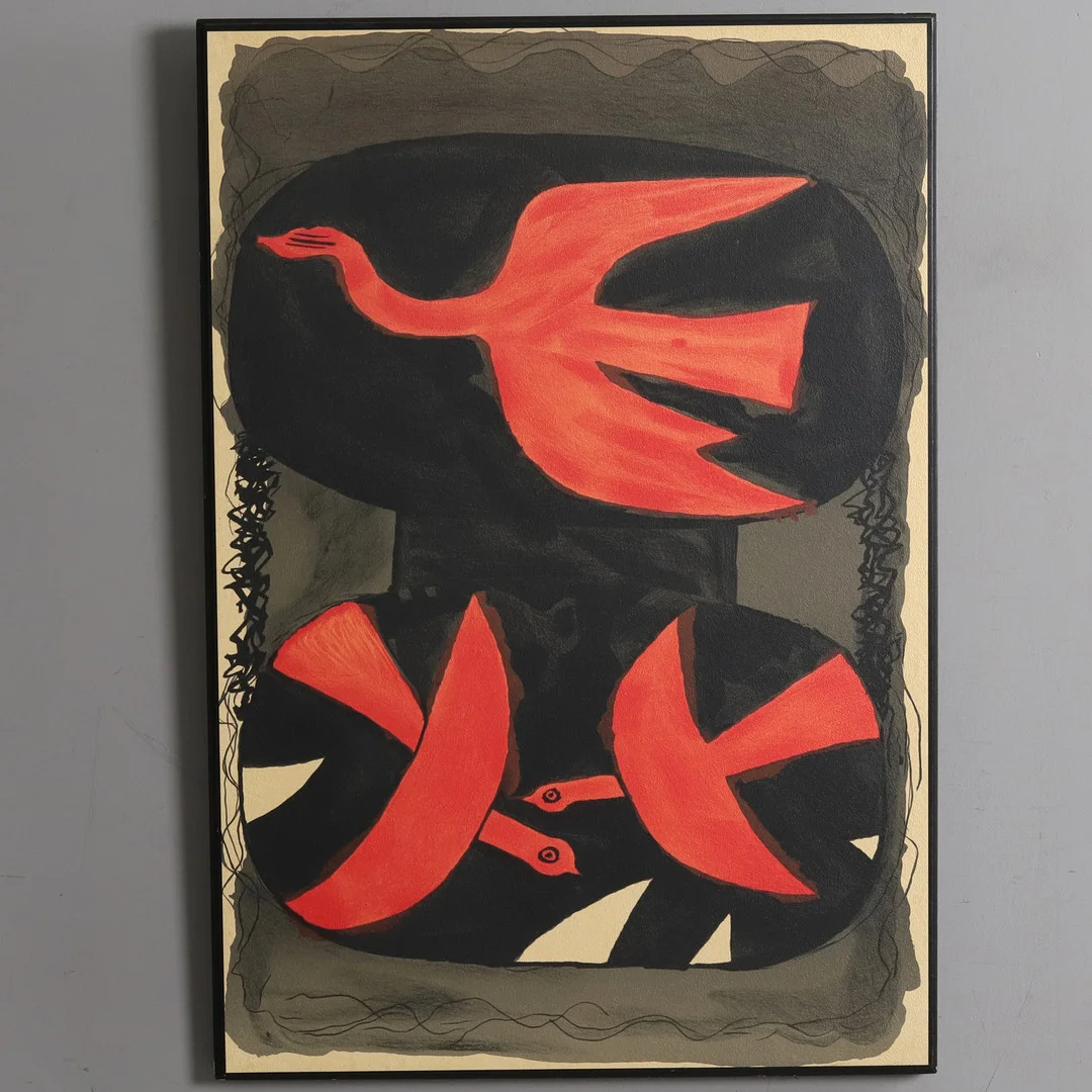 GEORGES BRAQUE (Frankrike, 1882-1963). EFTER. "Trois Oiseaux Rouges", Tryck, Editions des Nouvelles Images. — Engravings & Prints — Örebro Stadsauktioner