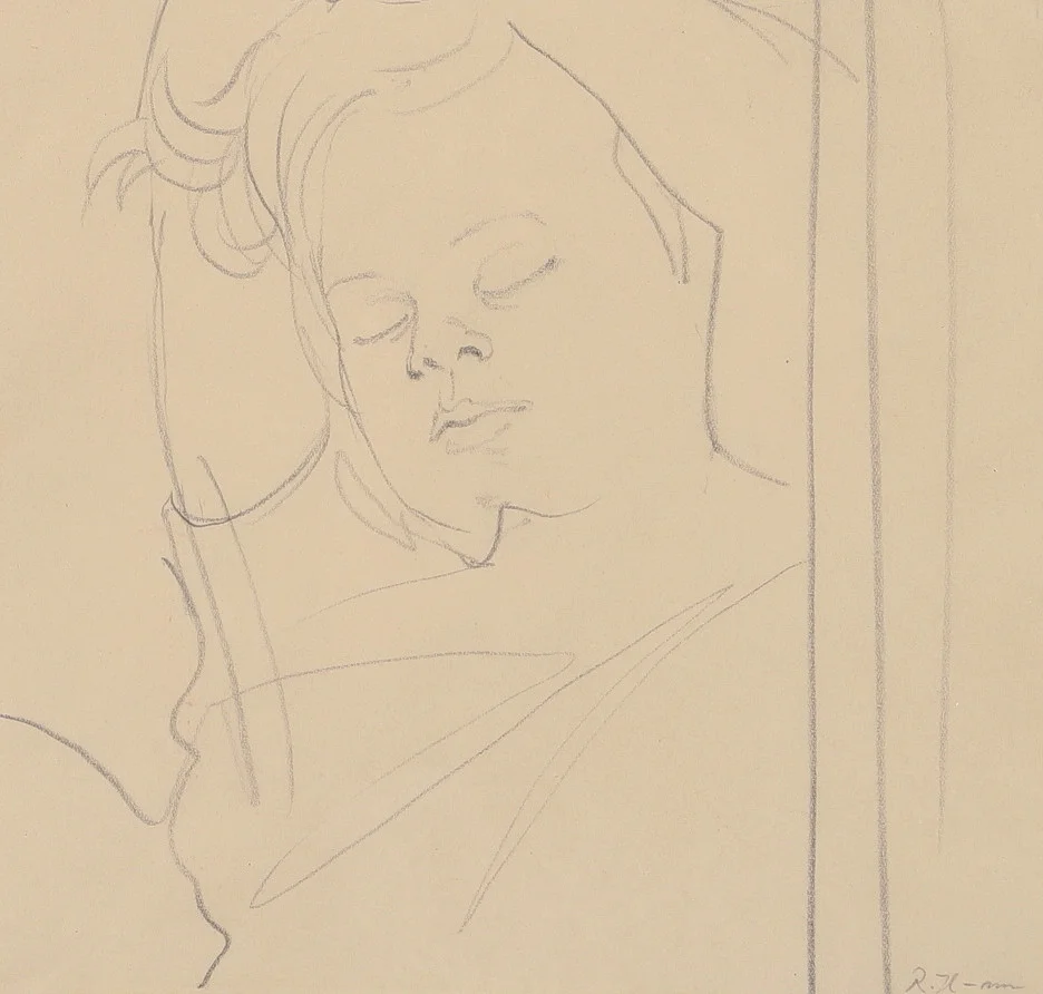 REINHOLD HOLTERMANN. Blyertsteckning, porträtt av flicka, signerad. — Drawings — Ekenbergs Auktioner