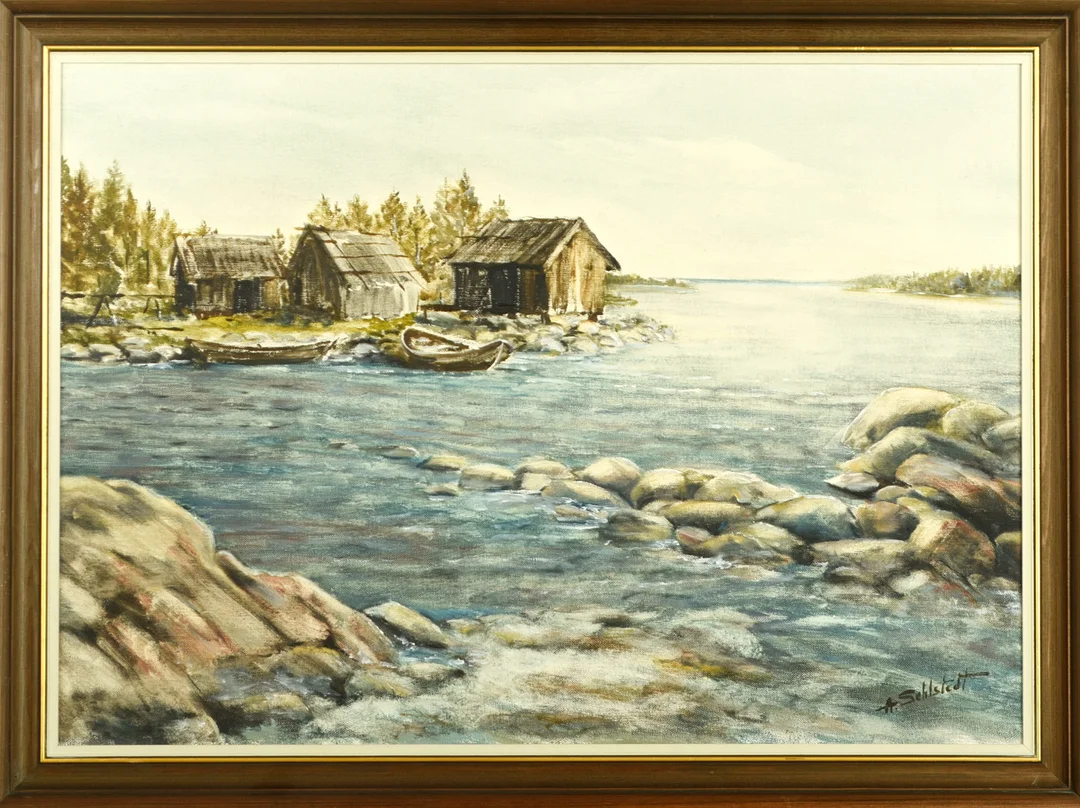 ANN-LIZ SEHLSTEDT. Olja på duk, signerad, hamnmotiv. — Paintings — Norrlands Auktionsverk