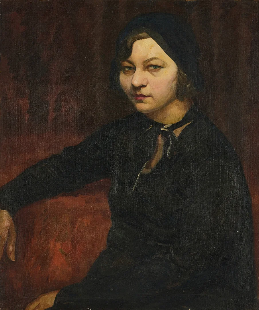 OKÄND KONSTNÄR, 1900-talets första hälft, Sittande dam med scarf, olja på duk. — Paintings — Crafoord Auktioner Stockholm