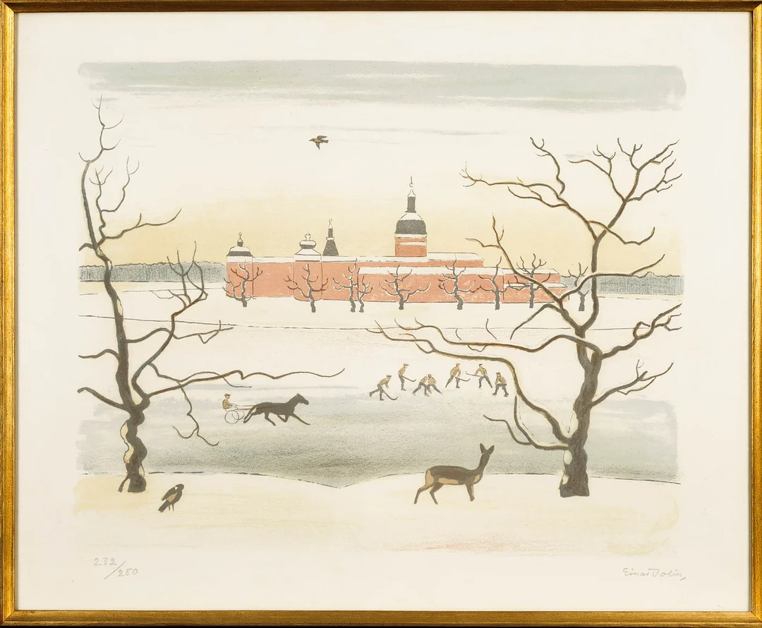 EINAR JOLIN. Färglitografi, Gripsholms Slott, Signerad och Numrerad 232/250. — Engravings & Prints — Norrlands Auktionsverk
