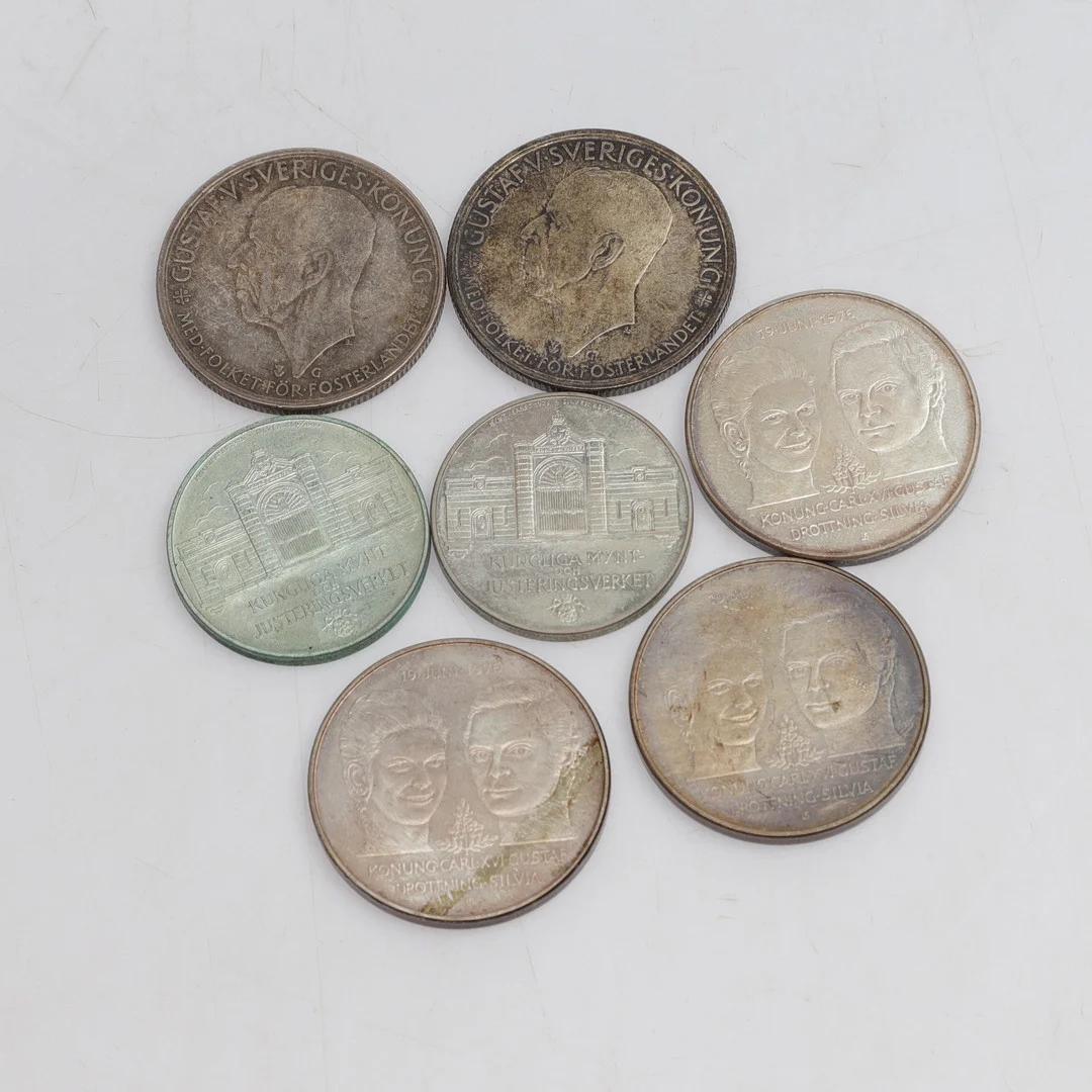 MYNT och MEDALJER, 7 st, Silver, Sverige, 1900-tal. — Coins & Banknotes — Gomér & Andersson Norrköping