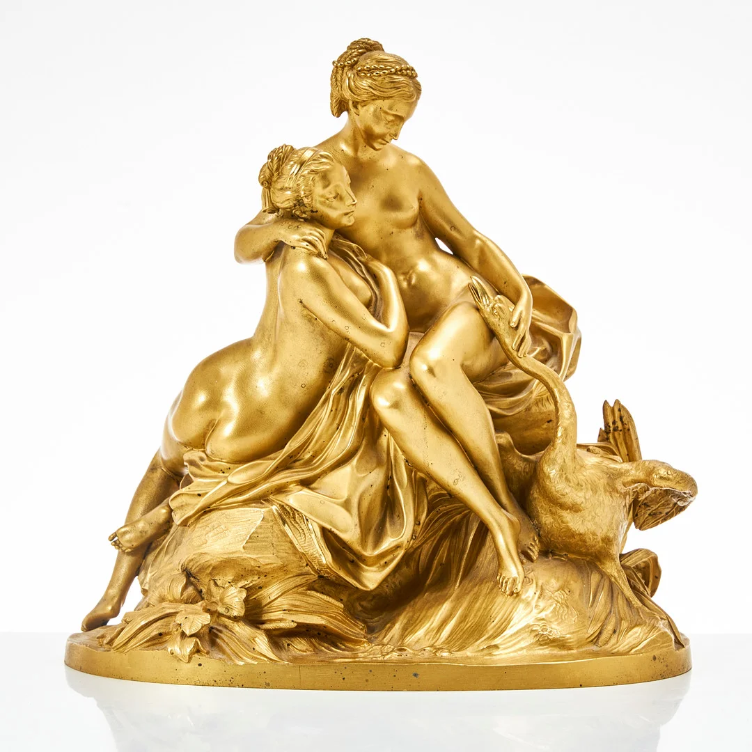 SKULPTUR, förgylld brons, Leda och svanen, kopia efter É-M Falconet. — Sculptures & Bronzes — Stockholms Auktionsverk Magasin 5