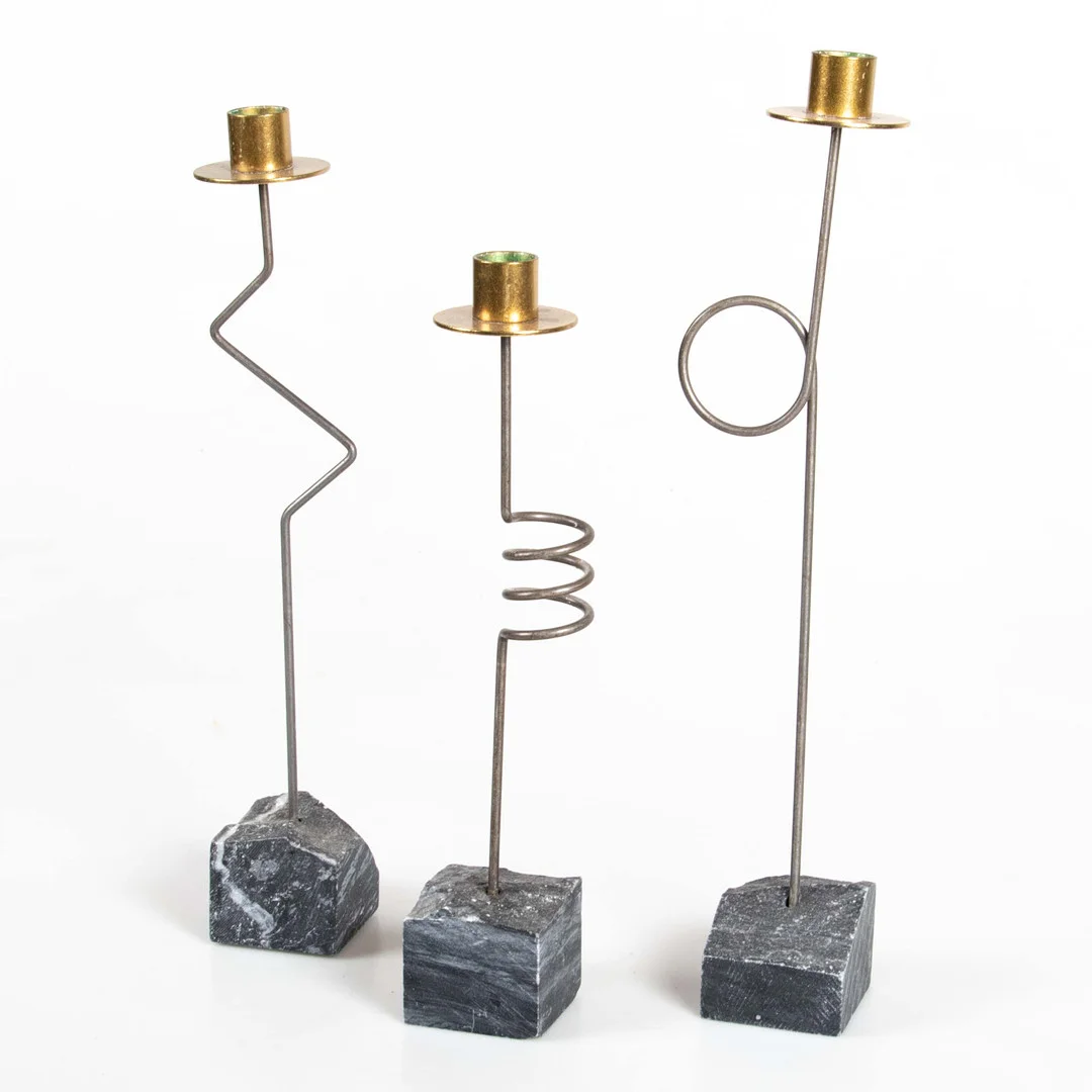 IKEA LJUSSTAKAR, 3 st, smide, mässing och sten, 1900-talets andra hälft. — Candlesticks — Laholms Auktionskammare