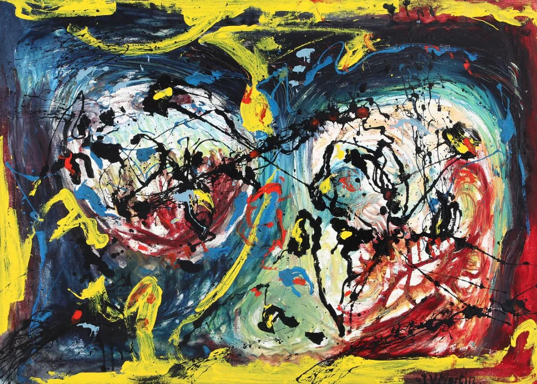 J.V. Martin: Untitled. Signed J.V. Martin. Synthetic paint on canvas. 65×90 cm. — Modern Paintings/Modern art — Bruun Rasmussen