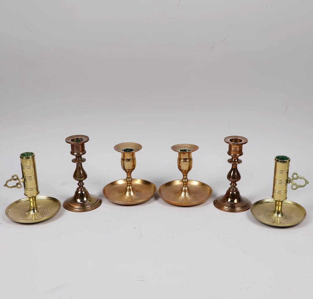 LJUSSTAKAR, mässing, Gusum, Bensdorp mm, 6 st. — Candlesticks — Markus Auktioner
