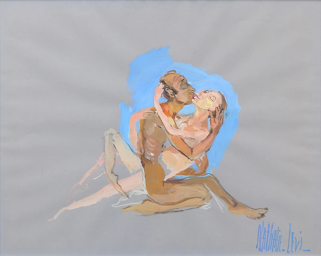 NATHALIE LEVI. Omslingrande par, gouache, signerad. — Paintings — Auktionshuset Thelin & Johansson