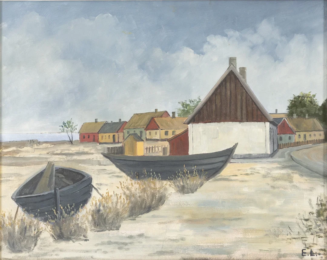 KARL-ERIK "LEDDE" LUNDBERG. olja på pannå, monogramsignerad. — Paintings — Karljohan Auktioner