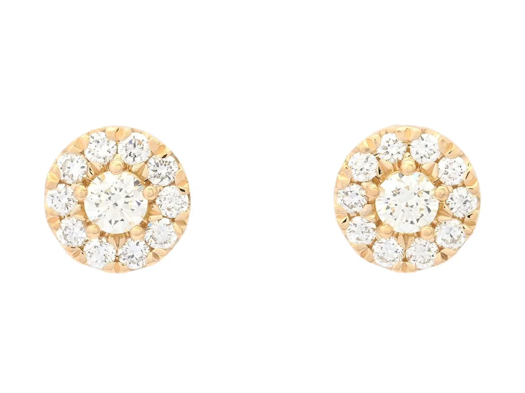 ÖRHÄNGEN, 18K guld, 22 briljantslipade diamanter ca 0,42 ctv, varav 2 mittstenarna ca 0,18 ctv, ca TW/VVS-VS, stift, vikt 2,4 g. — Smycken/Örhängen — Kaplans