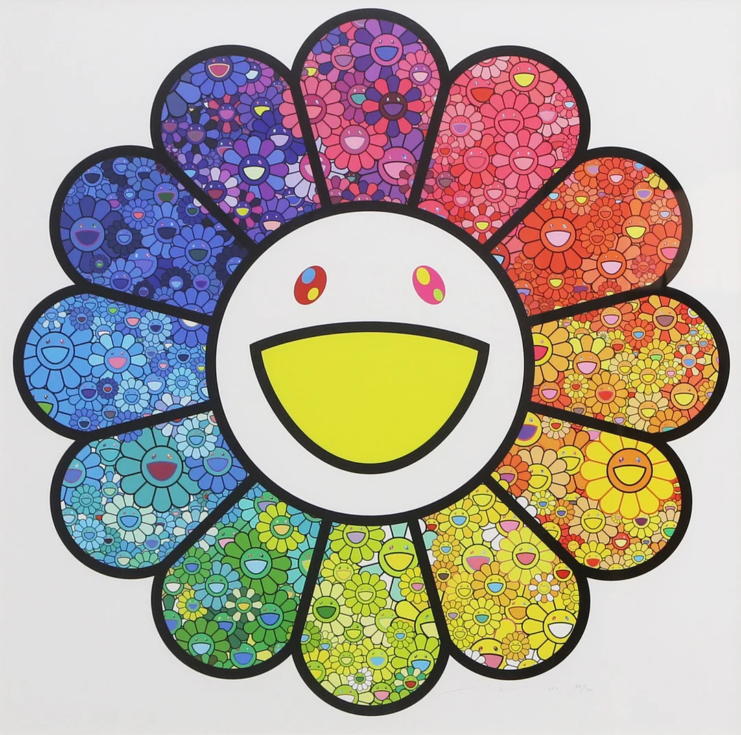 TAKASHI MURAKAMI. GRAFISKT BLAD, Flower sparkles! sannolikt silkscreen, 100 ex. med inköpsbrev. — Engravings & Prints — Kalmar Auktionsverk