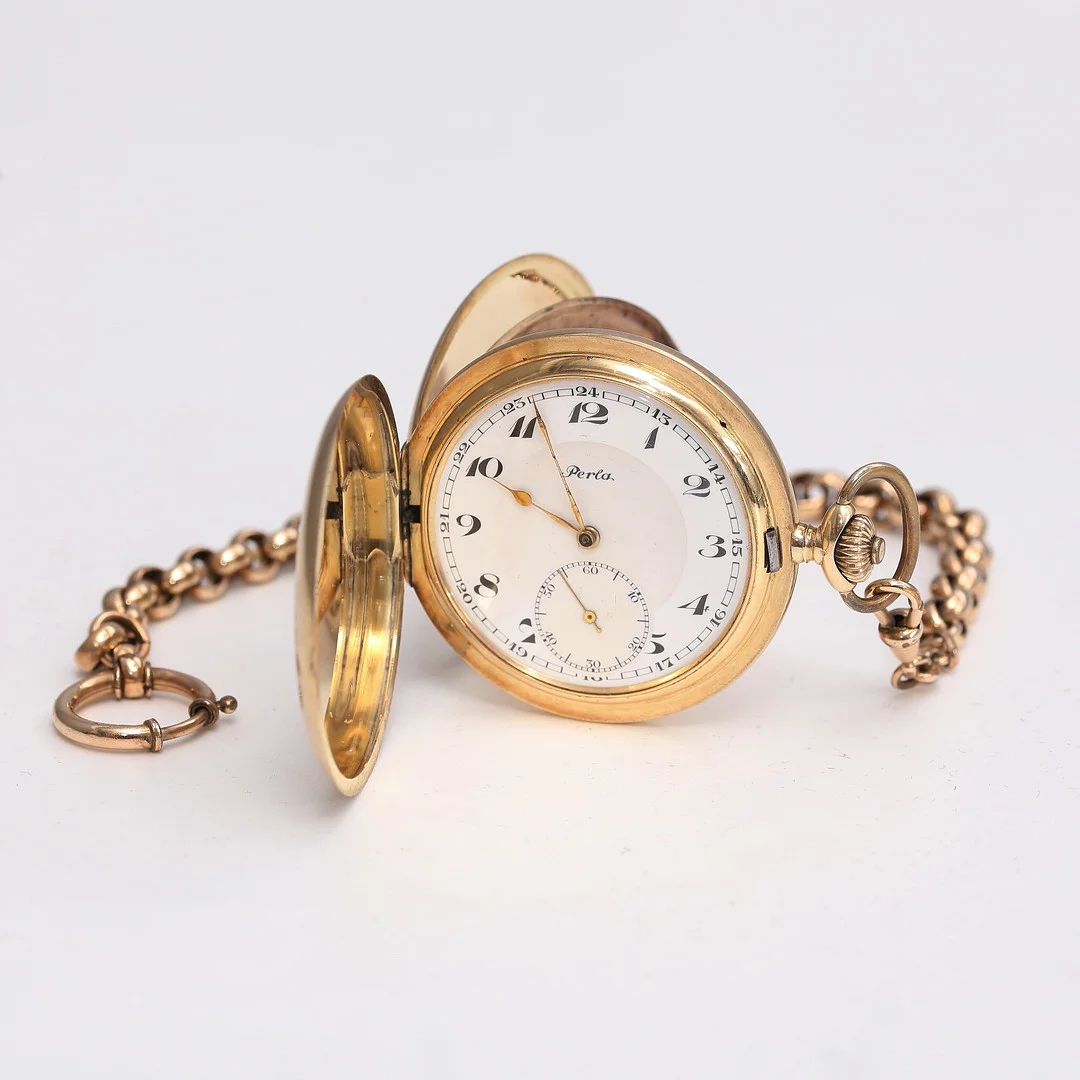 FICKUR, "Perla" Savonett, 14k guld. — Pocket & Stop Watches — Auktionshuset Thelin & Johansson