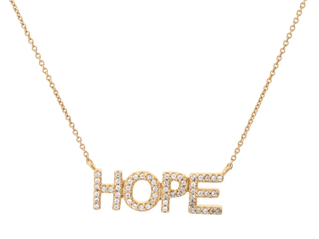 COLLIER, förgyllt sterlingsilver, vita stenar, text "Hope", justerbar längd ca 42-45 cm, vikt ca 3,2 g. — Smycken/Collier — Kaplans