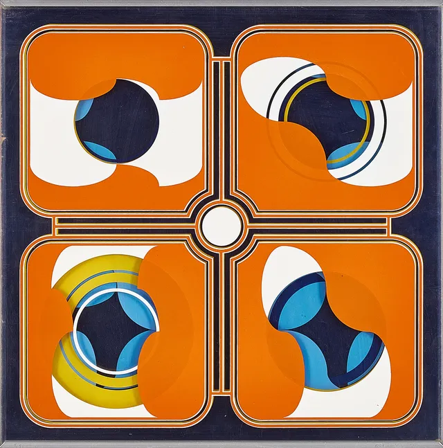 BECK & JUNG (HOLGER BÄCKSTRÖM 1939-1997 - BO LJUNGBERG 1939-2000). Komposition, screenprint på plexiglas, numrerad 5/50, signerad och daterad Beck & Jung 1974.