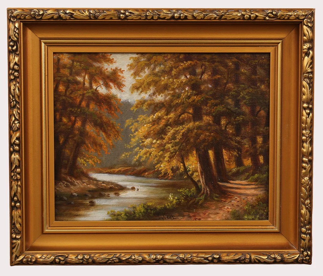 OIDENTIFIERAD KONSTNÄR. Olja på duk, skogslandskap, signerad. — Paintings — Limhamns Auktionsbyrå