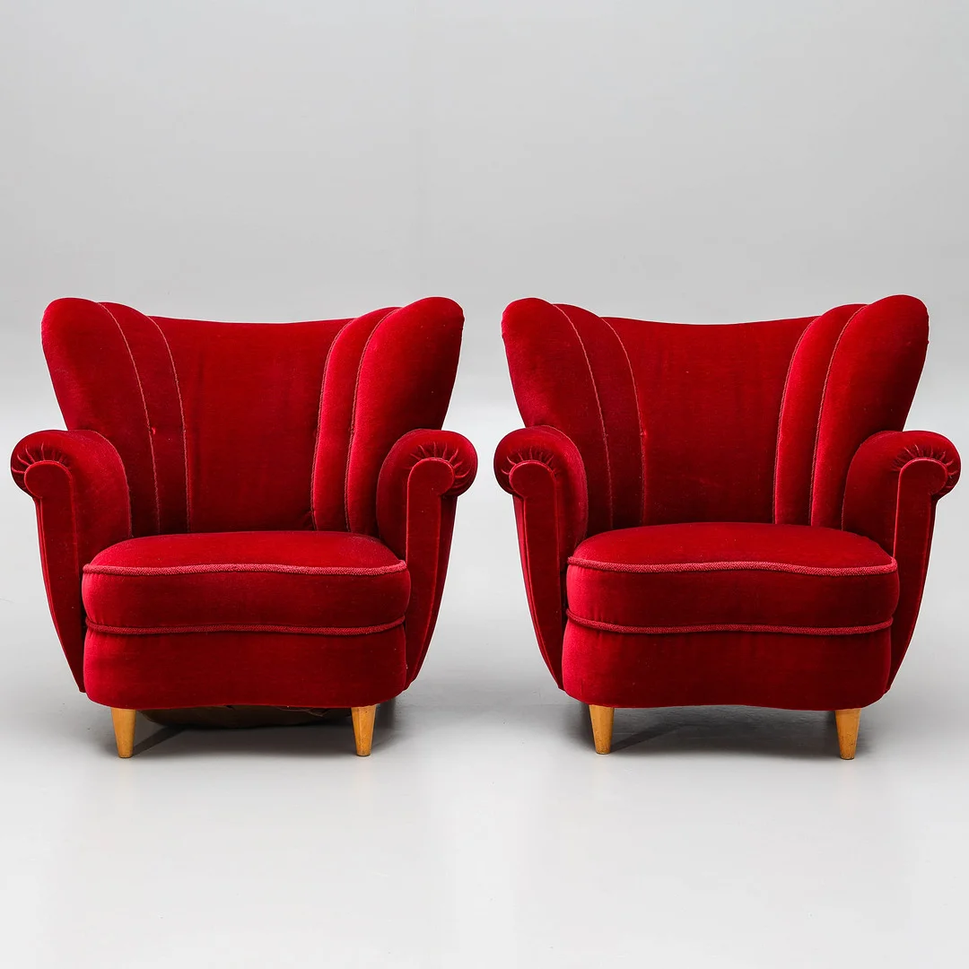 FÅTÖLJER, ett par, klädd i sammet, Swedish modern, 1930/40-tal. — Armchairs & Chairs — Auktionsmagasinet Vänersborg