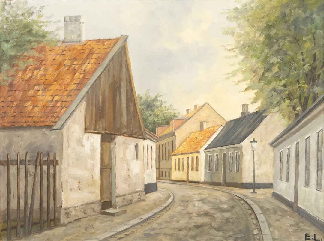 KARL-ERIK LUNDBERG "LEDDE". Olja på pannå, Lundamotiv, monogramsignerad E.L. — Paintings — Karljohan Auktioner