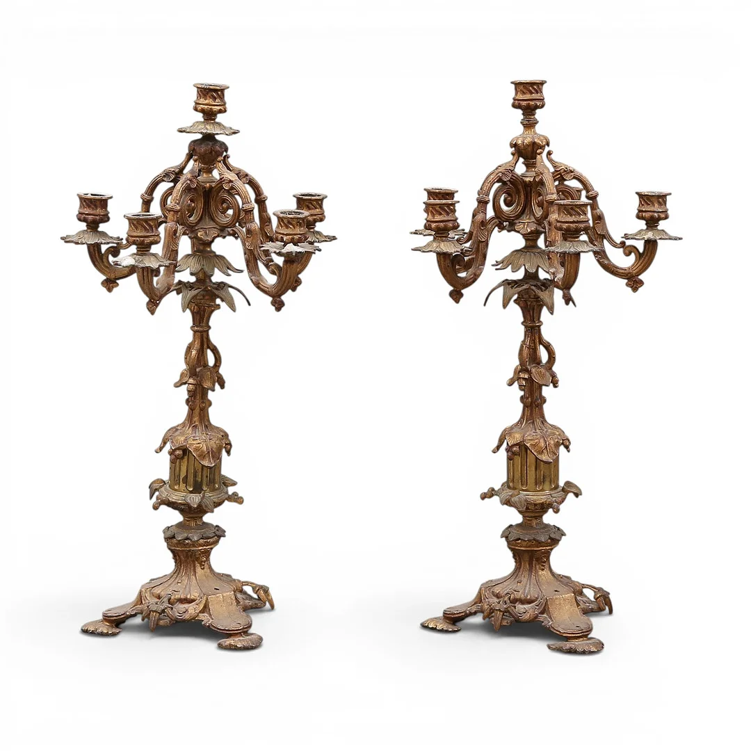 Pair of French candelabra in gilt patina calamine, late 19th-early 20th Century. — Other metals — Balclis