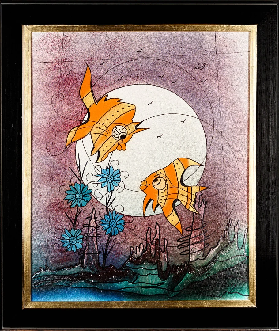 SVEN-GÖRAN SVENSSON G:SON. Olja på duk, Motiv med fiskar, Signerad. — Paintings — Norrlands Auktionsverk