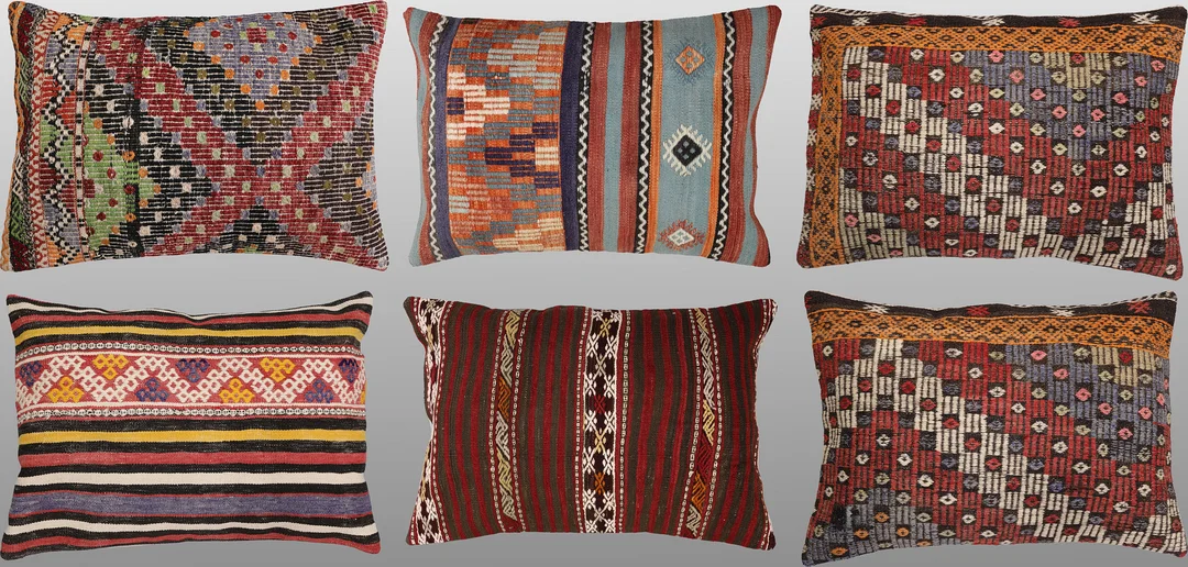 ORIENTMATTA. Parti Kuddfodral 6st, anatoliska Kelim fragment, 70 x 50 cm. — Carpets — Gomér & Andersson Norrköping