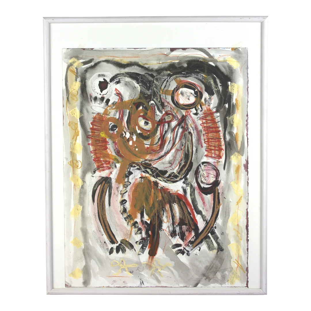 OIDENTIFIERAD KONSTNÄR. Blandteknik på papper, komposition, otydlig signatur. — Paintings — Höganäs Auktionsverk