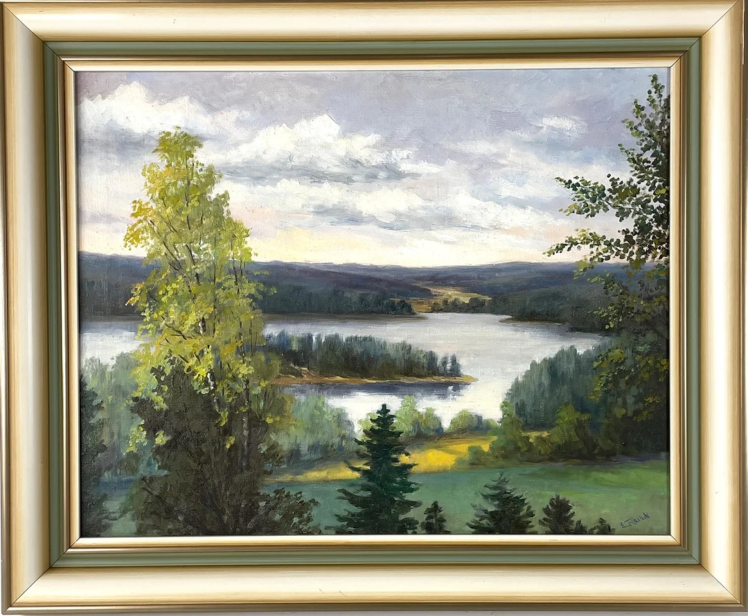 OIDENTIFIERAD KONSTNÄR. Landskapsmotiv, olja på duk, signerad. — Paintings — Roslagens Auktionsverk