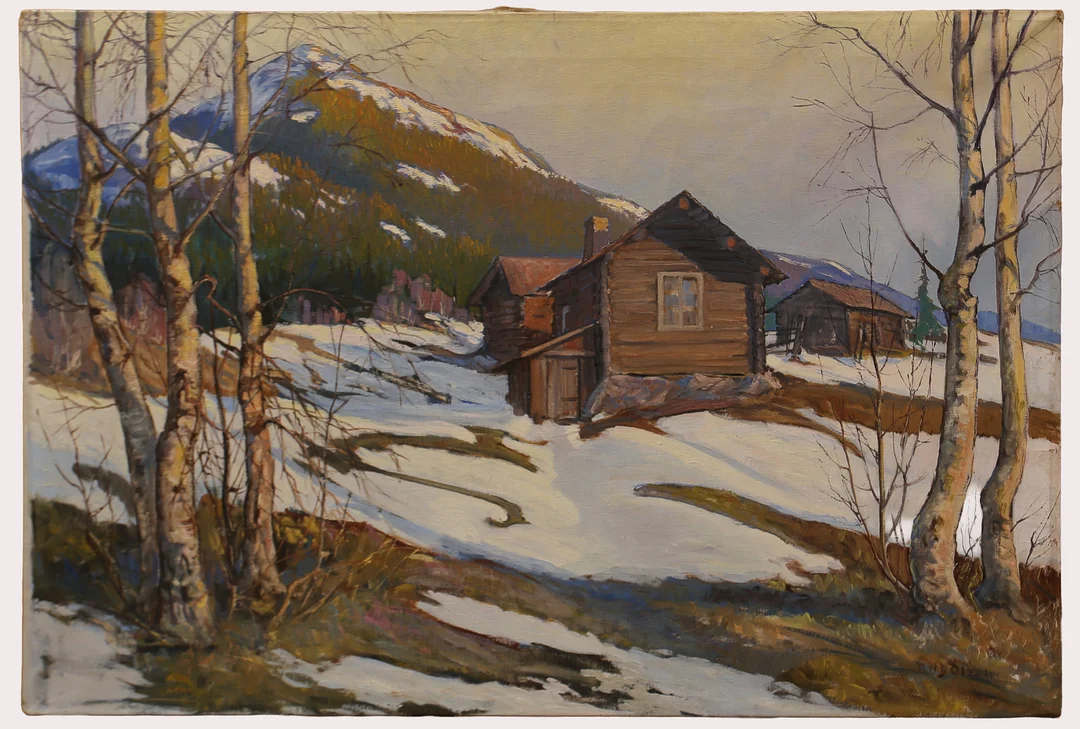 NILS OLZON. Olja på duk, vinterlandskap med berg i bakgrunden, signerad. — Paintings — Limhamns Auktionsbyrå