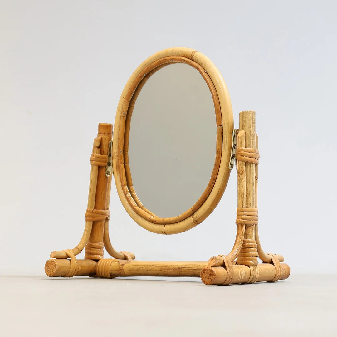 BORDSSPEGEL, bambu & rotting, 1900-tal. — Mirrors — Gomér & Andersson Nyköping