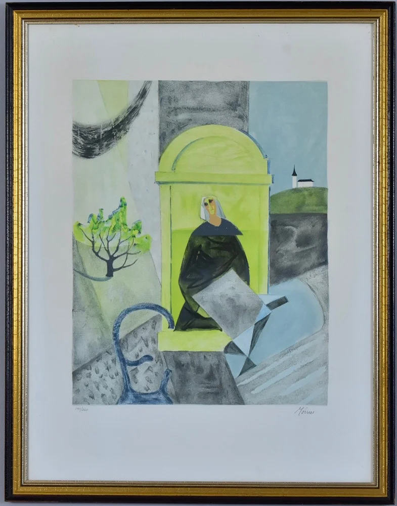 STELLAN MÖRNER. färglitografi, Flicka i fönstret. — Engravings & Prints — Halmstads Auktionskammare