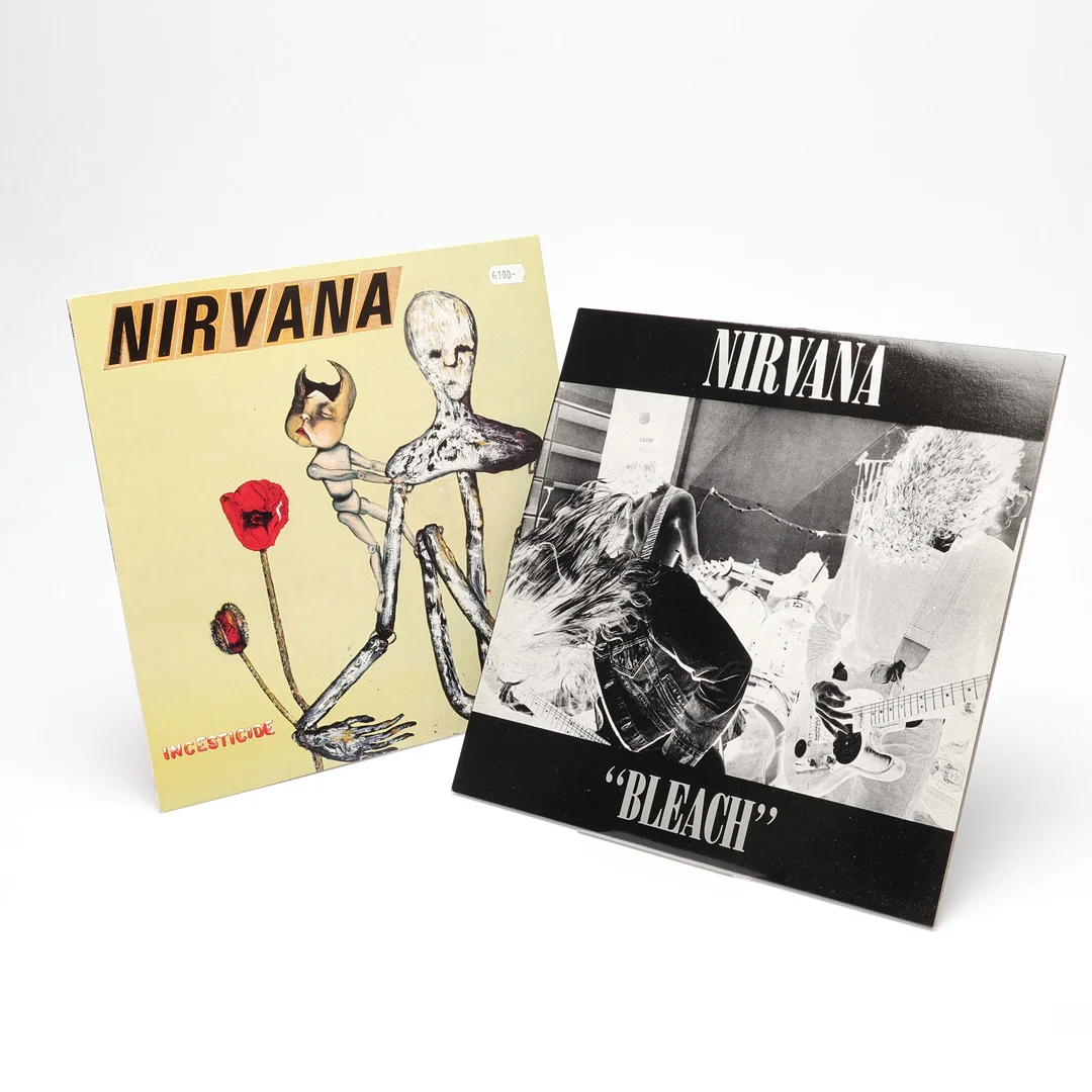NIRVANA, lp-skivor, 2 st, Nirvana – Bleach (UK Tupelo Records TUP LP6) samt Nirvana – Incesticide, Geffen Records. — Audio, Vinyl & Hi-Fi — Gomér & Andersson Linköping