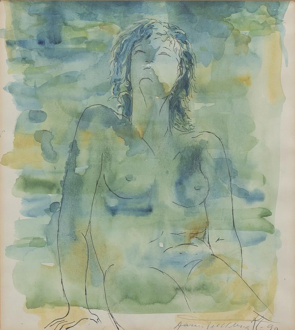 KARIN M TULLBERG. "Figur i grönskan", akvarell, signerad. — Paintings — Garpenhus Auktioner
