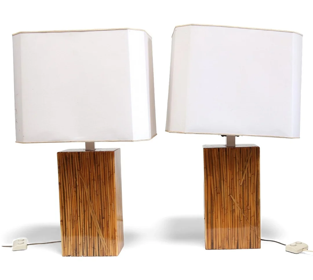 RICCARDO MARZI. Pair of Italian lamps in bamboo and resin, circa 1970. — Table Lamps — Balclis