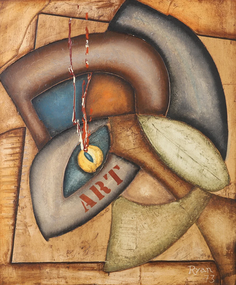 OIDENTIFIERAD KONSTNÄR. Komposition, olja på duk, signerad Ryan -73. — Paintings — Helsingborgs Auktionskammare