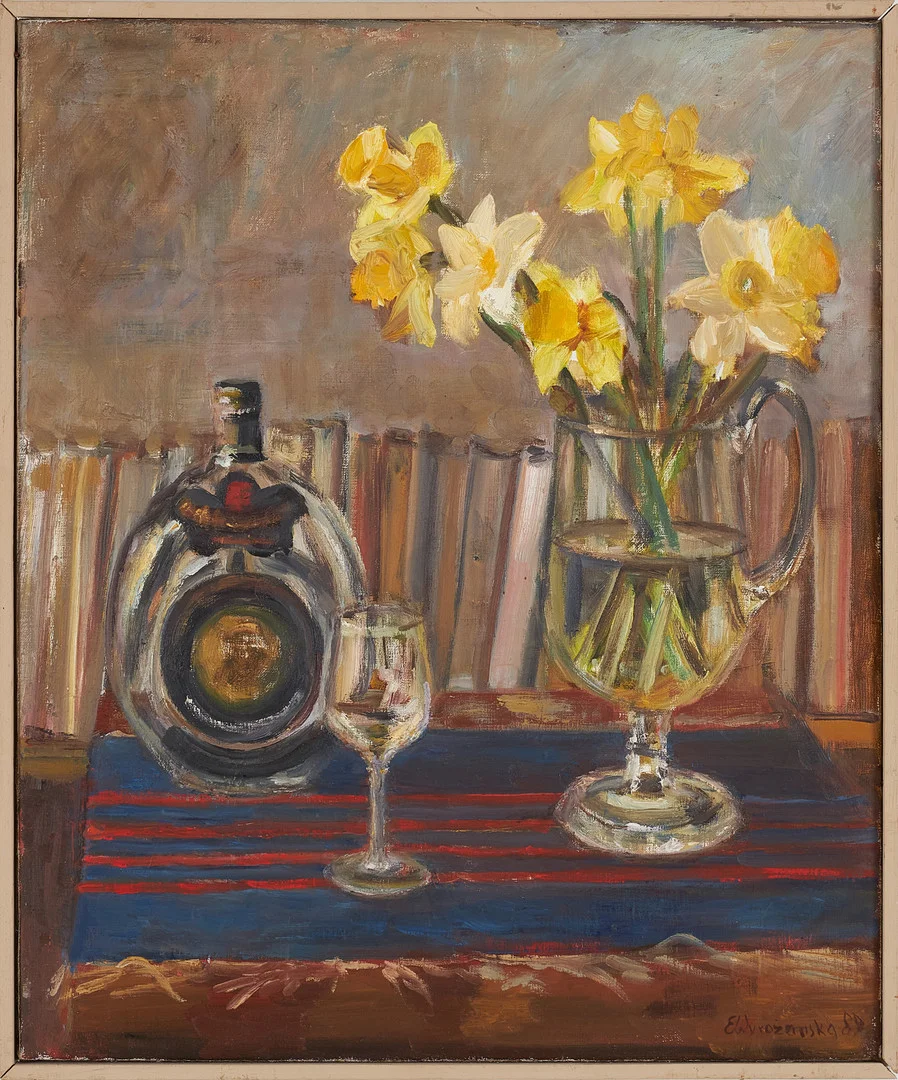ELIZBIETA M. WYROZEMSKA. stilleben, olja på duk, signerad och daterad, -89. — Paintings — Stockholms Auktionsverk Sickla