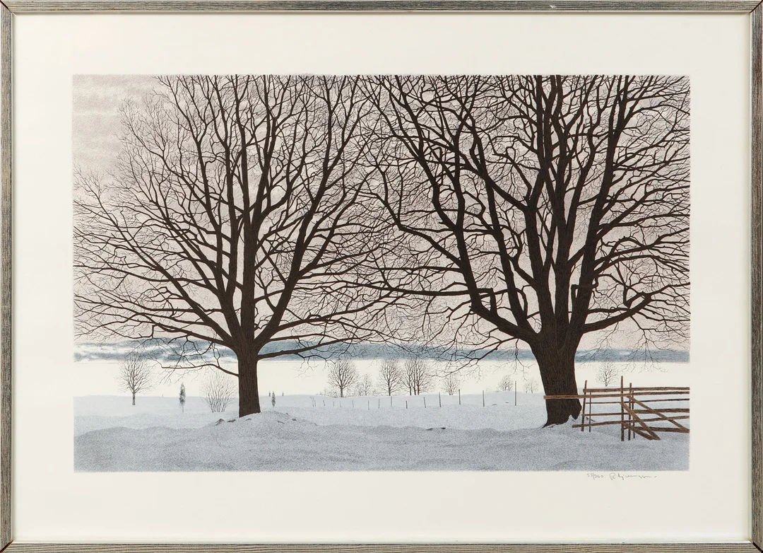 REINHOLD LJUNGGREN. Vinterbild, färglitografi, signerad och numrerad 55/360. — Engravings & Prints — Göteborgs Auktionsverk
