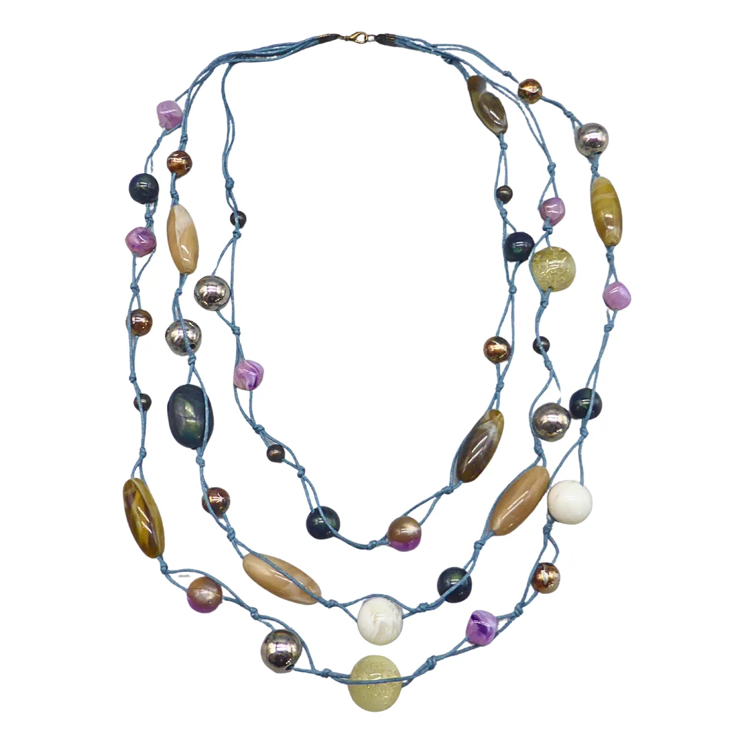 MEHRSTRÄNGIGE KETTE MIT BUNTEN PERLEN. — Necklace — Auktionshaus Stuber's Hammerschlag
