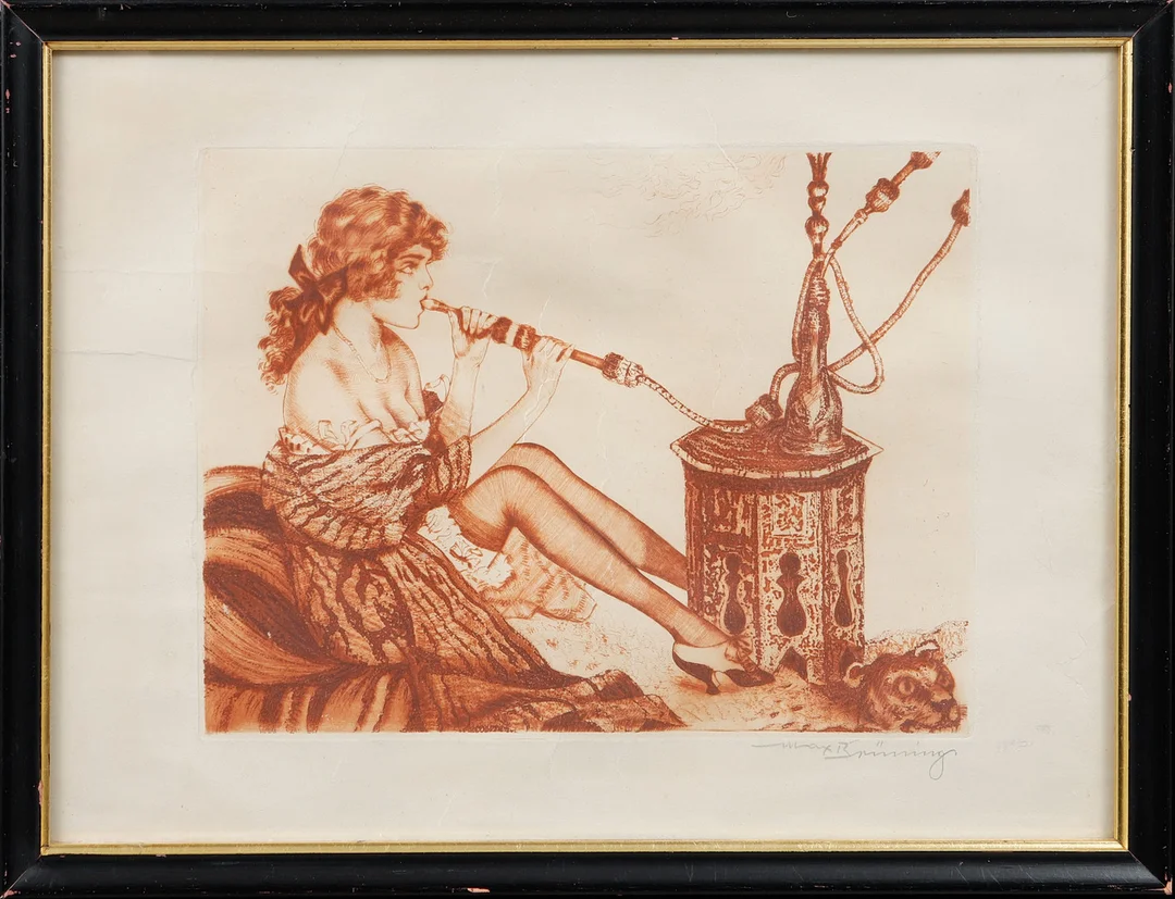 MAX BRUNNING. Etsningar, 2 st, Rökande kvinnor. — Engravings & Prints — Göteborgs Auktionsverk