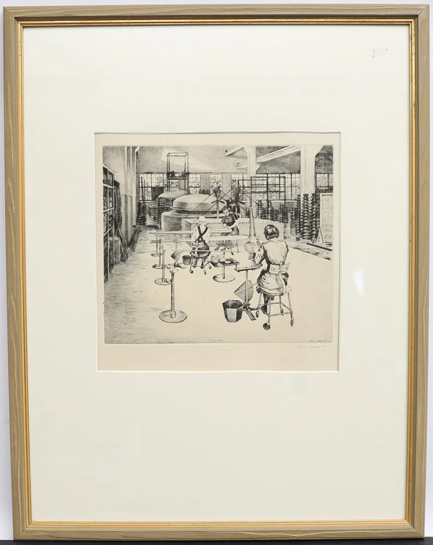 HANS NORSBO. Fabriksinteriör, etsning, signerad och daterad 1947. — Engravings & Prints — Falun Auktionsbyrå
