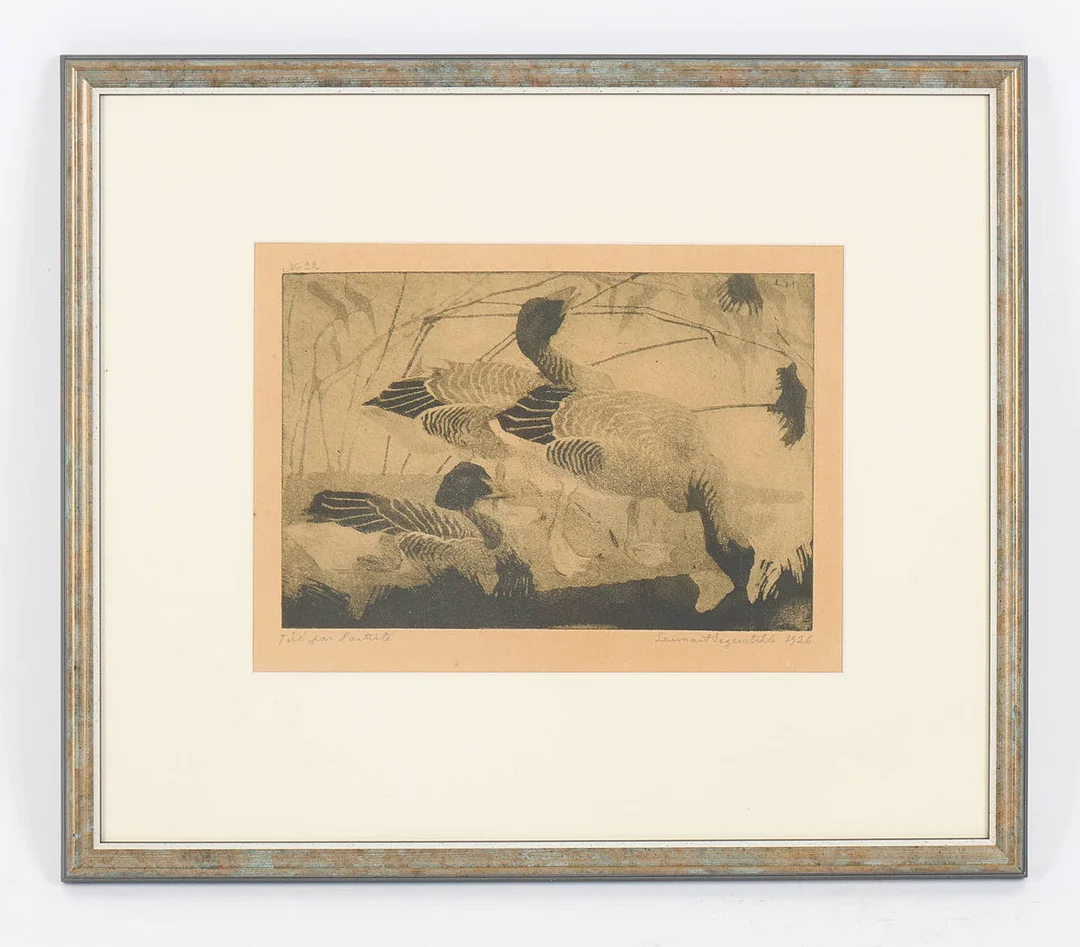 LENNART SEGERSTRÅLE. Vildgäss, signerad samt daterad 1926, etsning, Nr 22, tirée par l'artiste. — Engravings & Prints — Stockholms Auktionsverk Helsinki