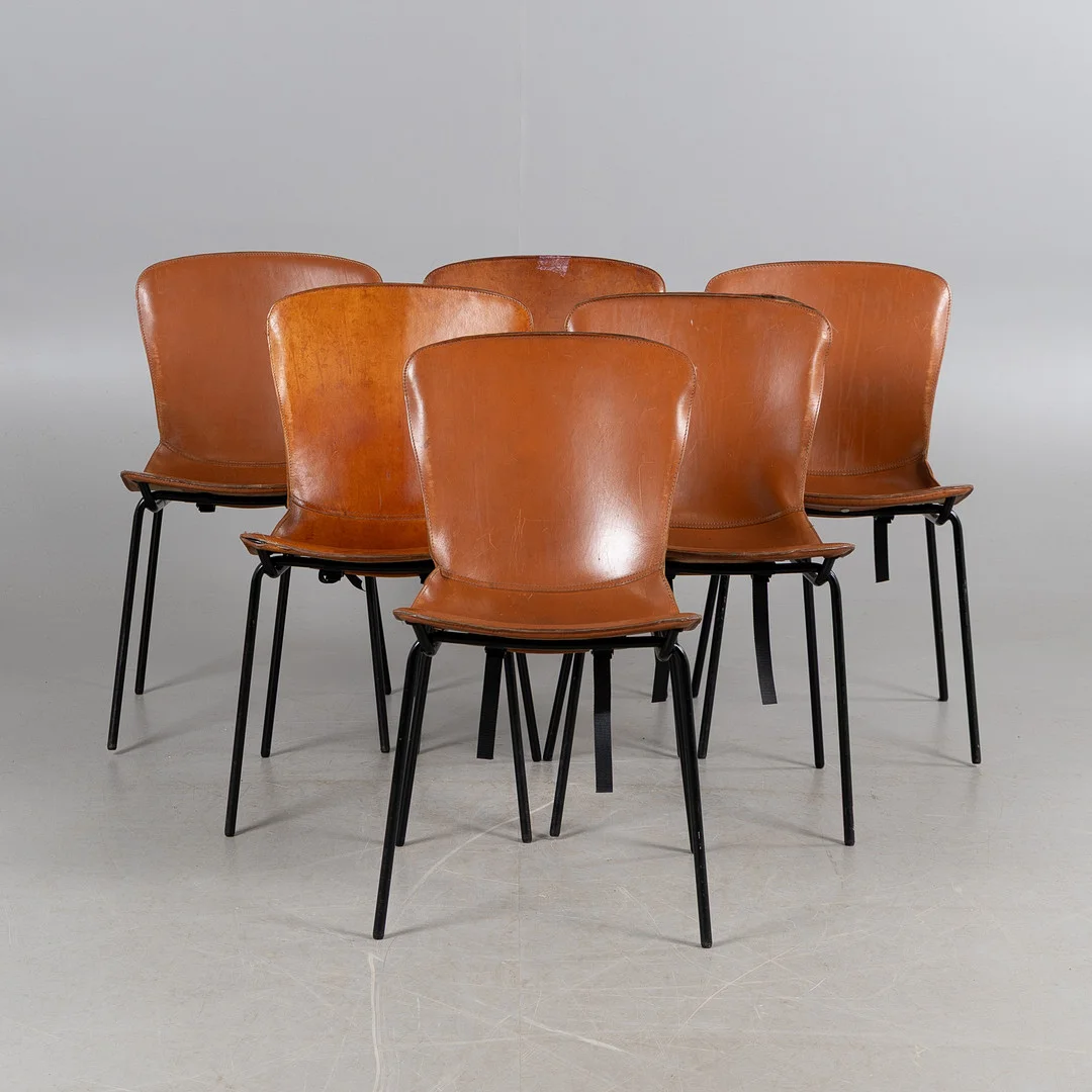 AXEL BJURSTRÖM. Stolar, 6 st, "Hammock", David design. — Armchairs & Chairs — Stockholms Auktionsverk Helsingborg